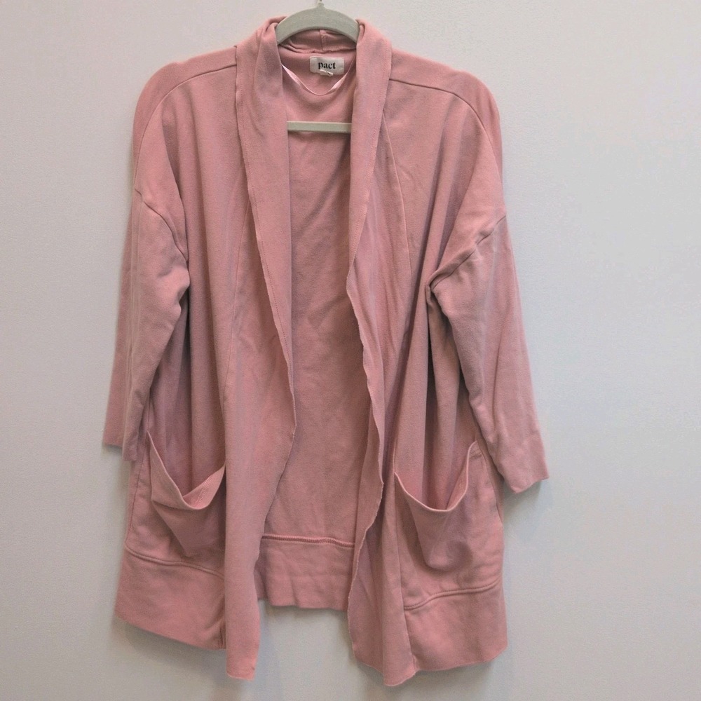 PACT Organic Cotton Open Front Airplane Duster Cardigan Womens M/L Peach Pink